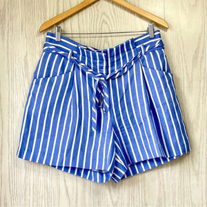 Ann Taylor Loft Women Pleated belted Shorts Size 10 Blue Striped LNC